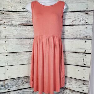 Maurices 24/7 Women’s XS Sleeveless Coral Pink Midi Dress Elastic Waist Rayon Sp